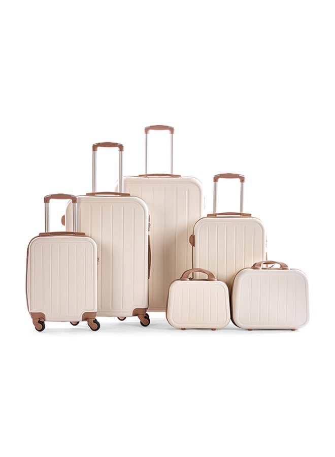 ليمرا طقم شنط سفر مكون من 6 حقائب أمتعة بعجلات و بتصميم صلب بيج/ذهبي - Image 1