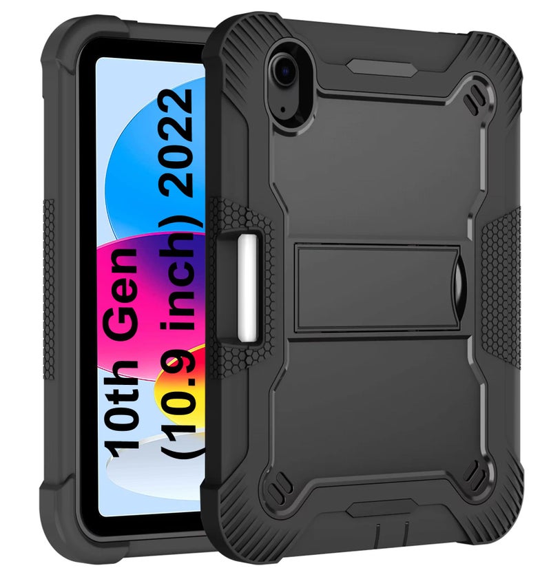 TGK Slim Heavy Duty Shockproof Protection Kickstand Hybrid Case Cover for Ipad 10Th Gen 10.9 Inch 2022 (A2757 / A2777 / A2696) iPad A16 11.0 inch 2025 with Pencil Holder, Black - Image 1