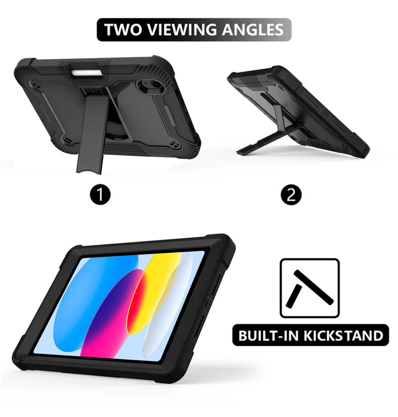TGK Slim Heavy Duty Shockproof Protection Kickstand Hybrid Case Cover for Ipad 10Th Gen 10.9 Inch 2022 (A2757 / A2777 / A2696) iPad A16 11.0 inch 2025 with Pencil Holder, Black - Image 3