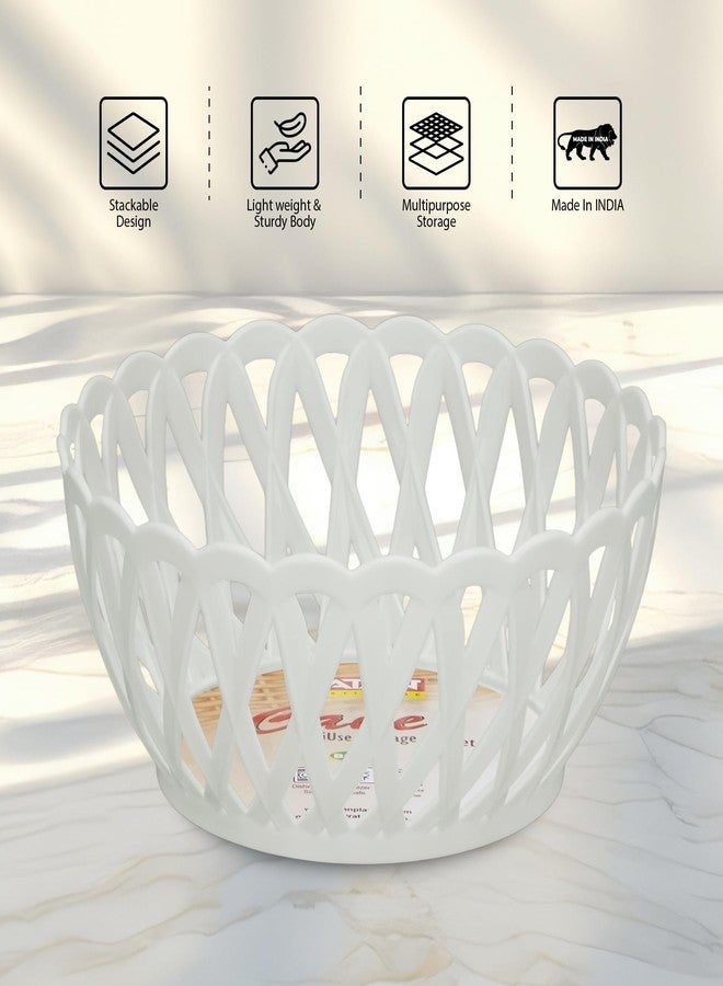 RATAN PLASTICWARE سلة تخزين بلاستيكية صغيرة من الخيزران من راتان بلاستيك وير للفواكه والخضراوات والوجبات الخفيفة - تصميم منسوج مزخرف للمطبخ وطاولة الطعام والاستخدام المنزلي | عبوة من 3 قطع - لون أبيض كريمي - Image 3