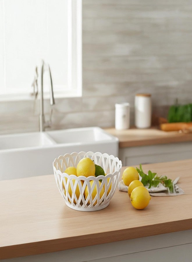 RATAN PLASTICWARE سلة تخزين بلاستيكية صغيرة من الخيزران من راتان بلاستيك وير للفواكه والخضراوات والوجبات الخفيفة - تصميم منسوج مزخرف للمطبخ وطاولة الطعام والاستخدام المنزلي | عبوة من 3 قطع - لون أبيض كريمي - Image 5