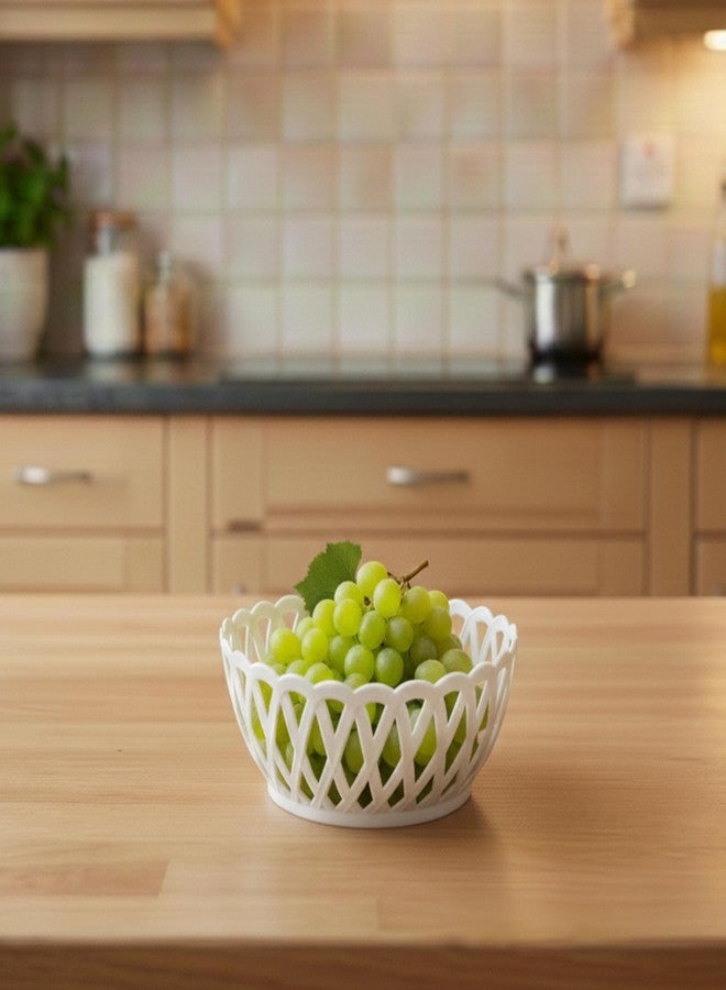 RATAN PLASTICWARE سلة تخزين بلاستيكية صغيرة من الخيزران من راتان بلاستيك وير للفواكه والخضراوات والوجبات الخفيفة - تصميم منسوج مزخرف للمطبخ وطاولة الطعام والاستخدام المنزلي | عبوة من 3 قطع - لون أبيض كريمي - Image 4