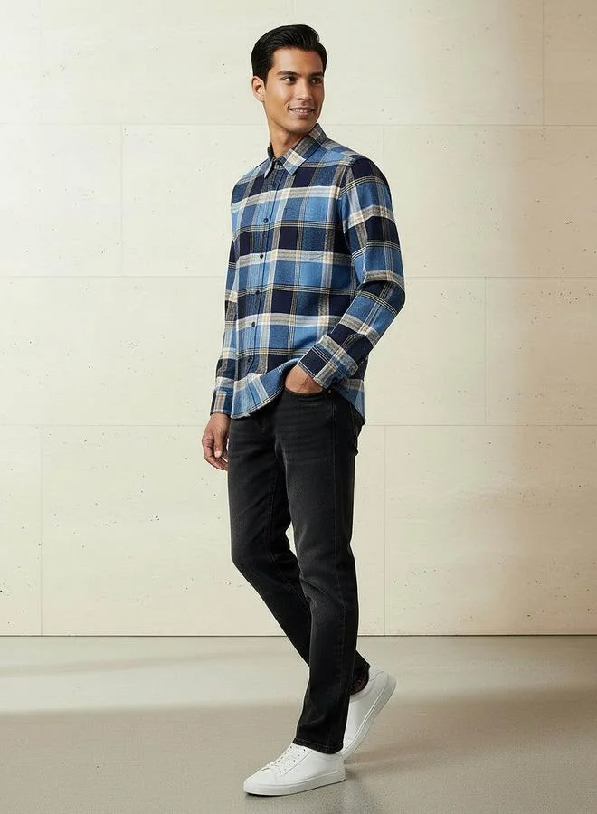 سبلاش فيڤ Men Regular Fit Collared Checked Long Sleeve Shirt