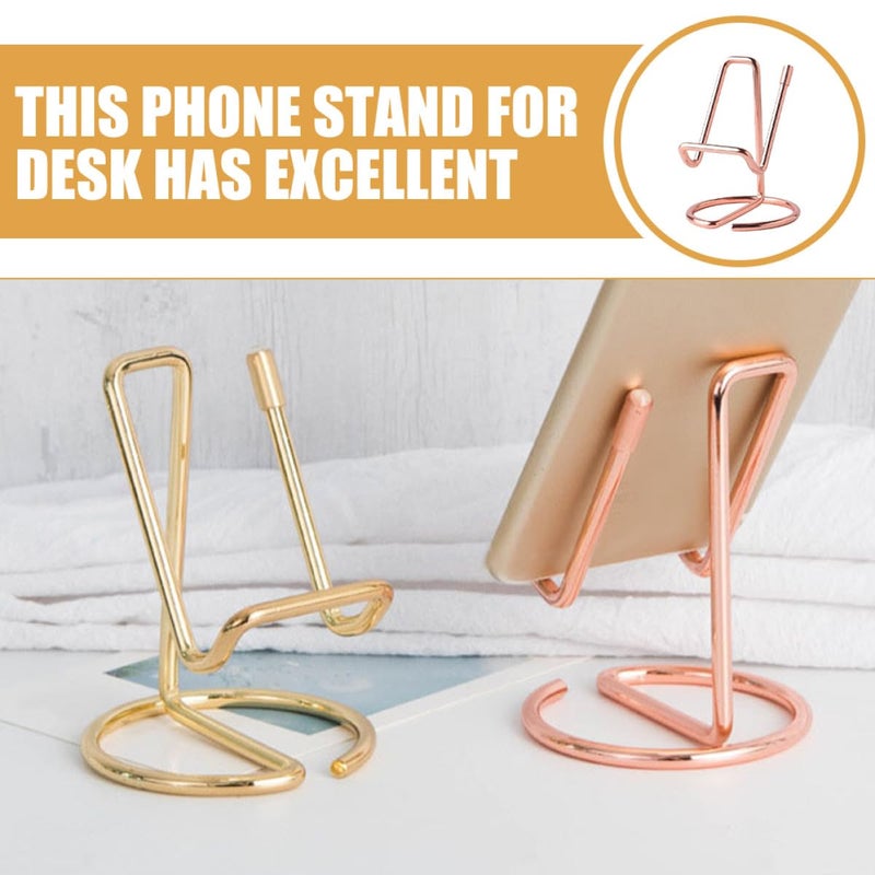 Rose Gold Metal Phone Stand Holder 2 Pack Portable Desktop Support for Office Home - Image 4