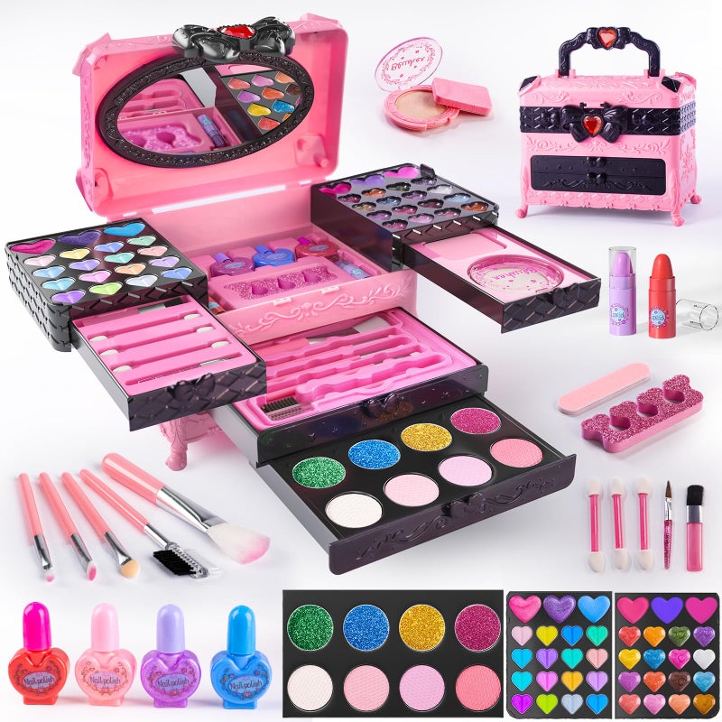 GORISPI Kids Makeup Sets for Girls 66pcs Real Cosmetic for Kids Toys with Mirror Princess Washable Girls Makeup Kit NonToxic Safe Brithday Gifts for 3 4 5 6 7 8 10 12 Years OldPink Black - Image 4