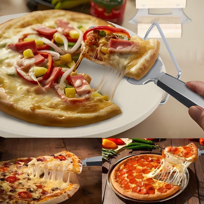 Senvasfa Delux Pizza Stone Set with Pizza Cutter Pizza Server, 13" Ceramic Round Baking Stone for Oven and Grill, Quick Baked & Serving Pizza in Home & Outdoor - Image 4