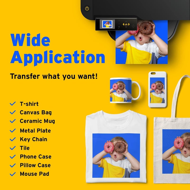 Printers Jack Sublimation Paper - 8.5 x 11 Inches, 100 Sheets 120gsm for Any Epson Sawgrass Inkjet Printer with Sublimation Ink, Heat Transfer Sublimation Paper for T-shirt, Mugs, Light Fabric - Image 3