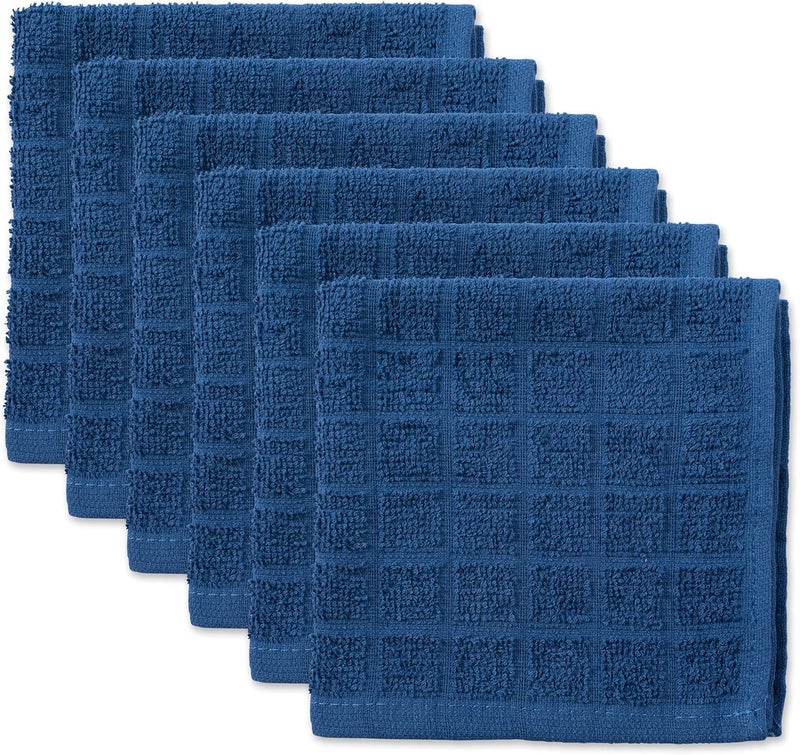 DII Basic Terry Collection Solid Windowpane Dishcloth Set, 12x12, Blue, 6 Piece - Image 1
