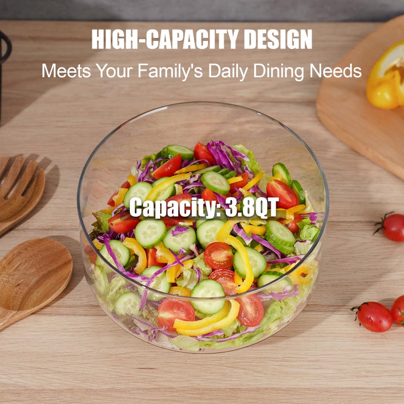 NiHome Glass Salad Bowl with Acacia Wood Salad Tongs, Large Capacity Design with Enhanced Stability, Versatile Serving Dish for Salads, Fruits, Ideal for Gatherings & Daily Family Dining - Image 2