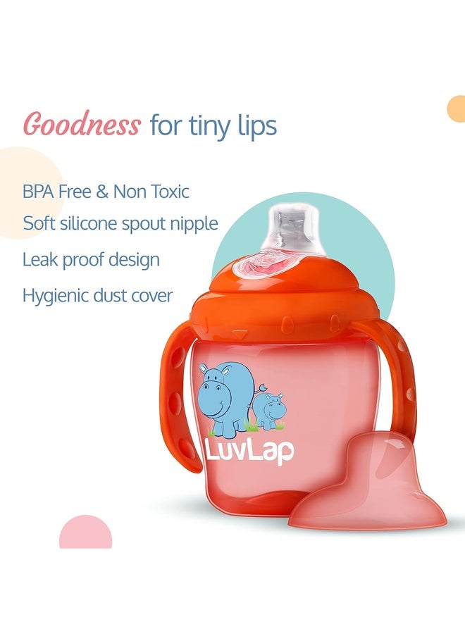 Luvlap Hippo Spout Sipper for Infant/Toddler, 225ml, Anti-Spill Sippy Cup with Soft Silicone Spout, BPA Free, Sipper with Handles, 6m+ (Orange) - Image 2