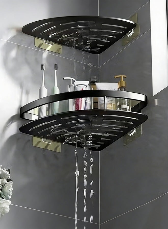 لوكيبا رف دش بدون حفر للركن، عبوة من 1 منظم حمام، رف حمام ذاتي اللصق، رف حمام مقاوم للصدأ مع 4 علاقات، رف زاوية الدش، سلة دش بدون حفر - Image 2