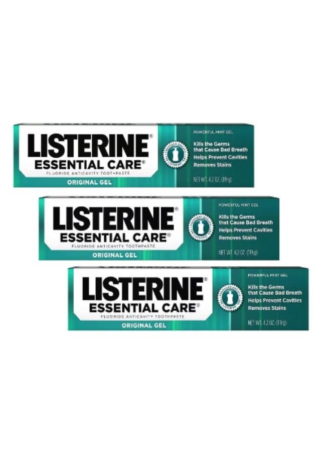 Listerine 3 Piece Set Essential Care Toothpaste Powerful Mint Gel 3X119 G  - Image 1
