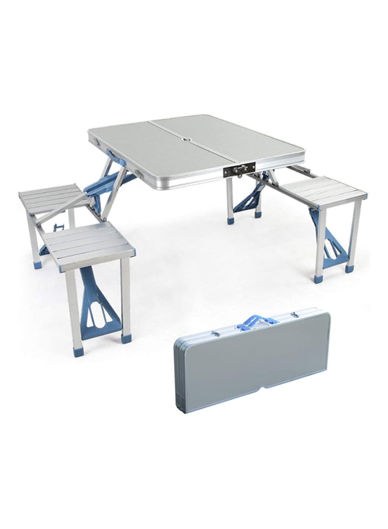 DubaiGallery Folding Camping Picnic Table with 4 Seats with Garden Umbrella Hole Portable Table Aluminum Alloy Frame with Soft Handle Suitable for Barbecue Travel Outing - Image 1