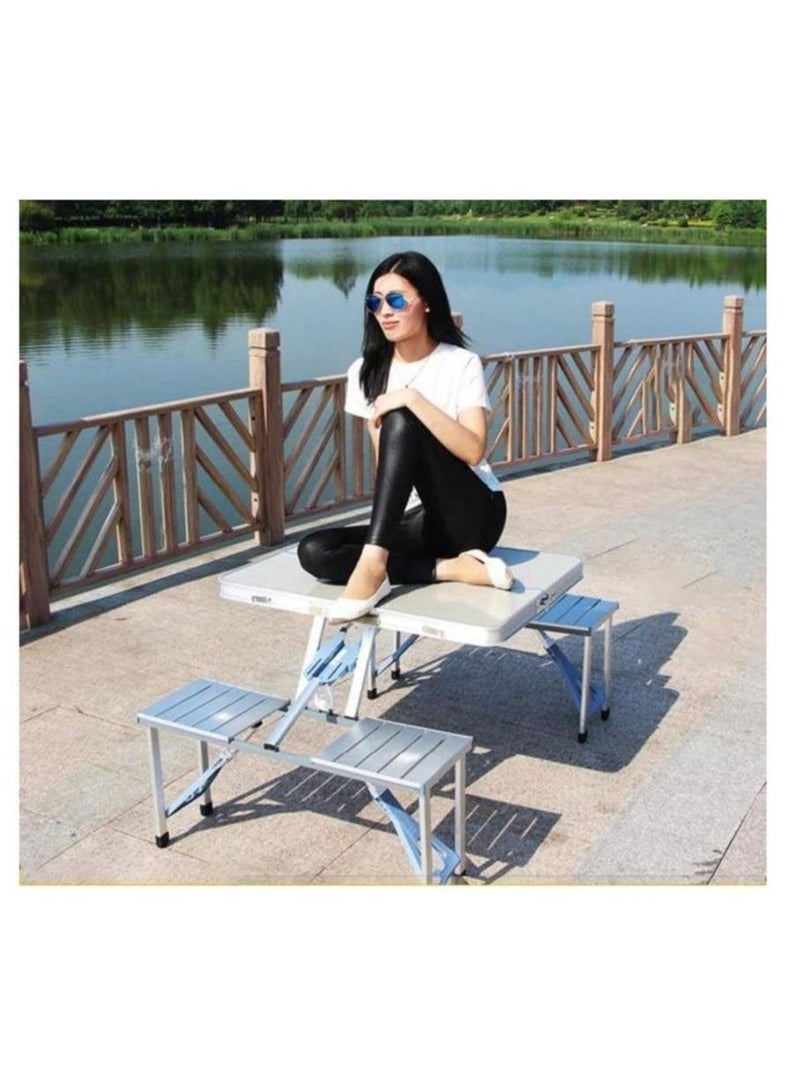DubaiGallery Folding Camping Picnic Table with 4 Seats with Garden Umbrella Hole Portable Table Aluminum Alloy Frame with Soft Handle Suitable for Barbecue Travel Outing - Image 5