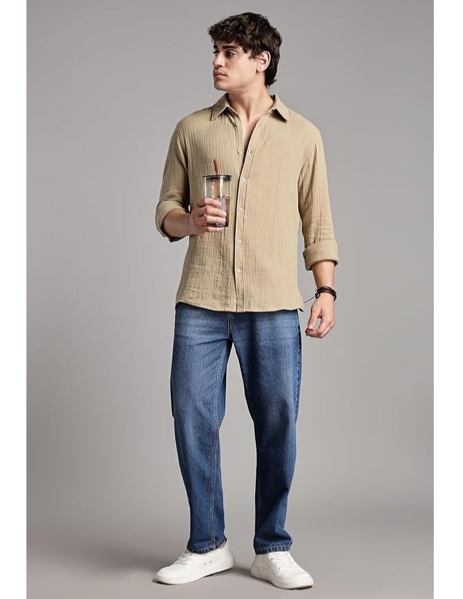 fyltr قميص الرجال بلون قطني 100٪ بلون موحد - بأكمام كاملة | القمصان الكاجوال للرجال | قمصان للمكتب | مريحة وناعمة - Image 2