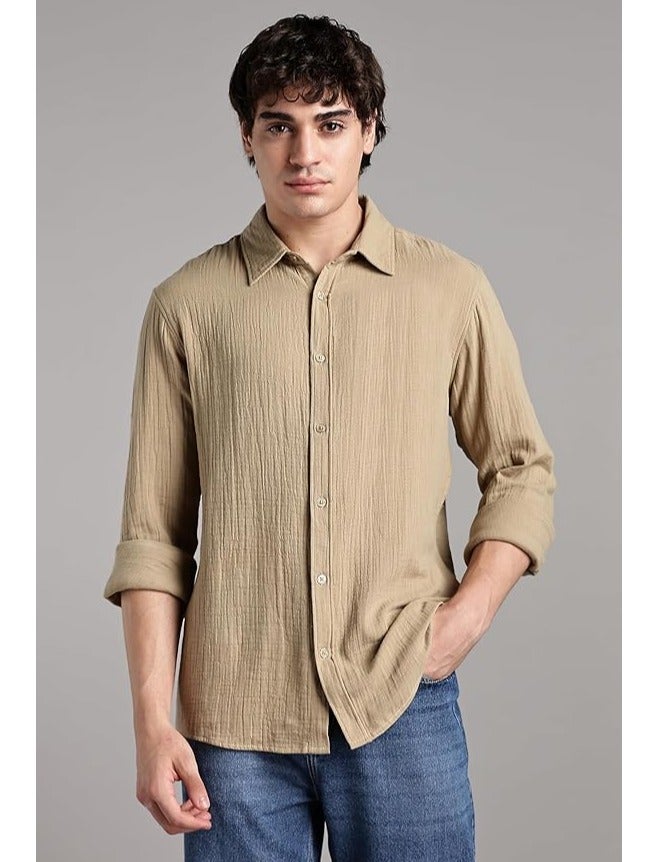 fyltr قميص الرجال بلون قطني 100٪ بلون موحد - بأكمام كاملة | القمصان الكاجوال للرجال | قمصان للمكتب | مريحة وناعمة - Image 1