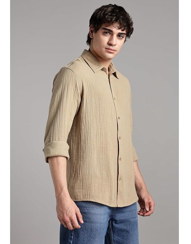 fyltr قميص الرجال بلون قطني 100٪ بلون موحد - بأكمام كاملة | القمصان الكاجوال للرجال | قمصان للمكتب | مريحة وناعمة - Image 4