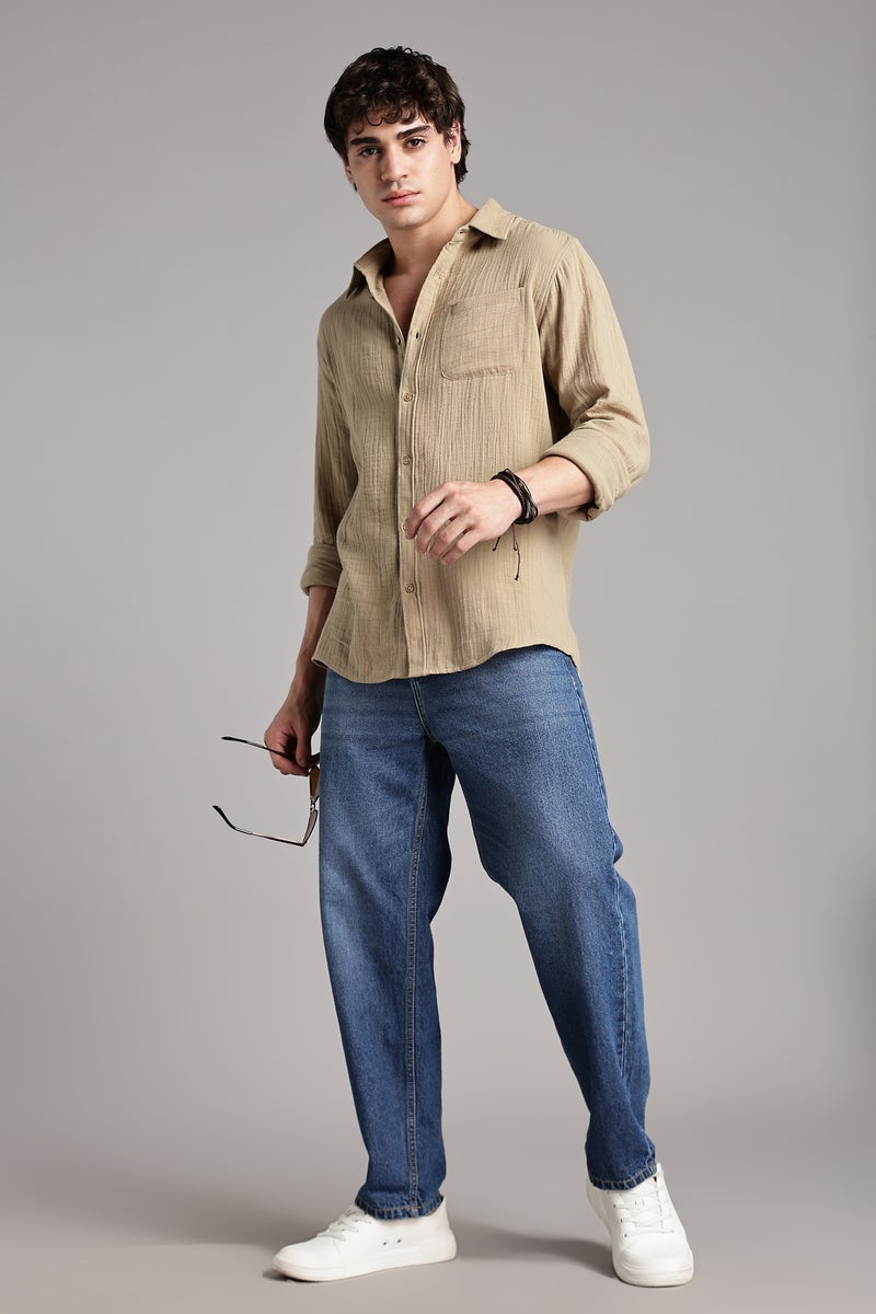 fyltr Men's 100% Cotton Solid Color Textured Shirt - Full Sleeves | Casual Shirts for Men | Comfortable & Soft | Stylish Shirt - Image 1