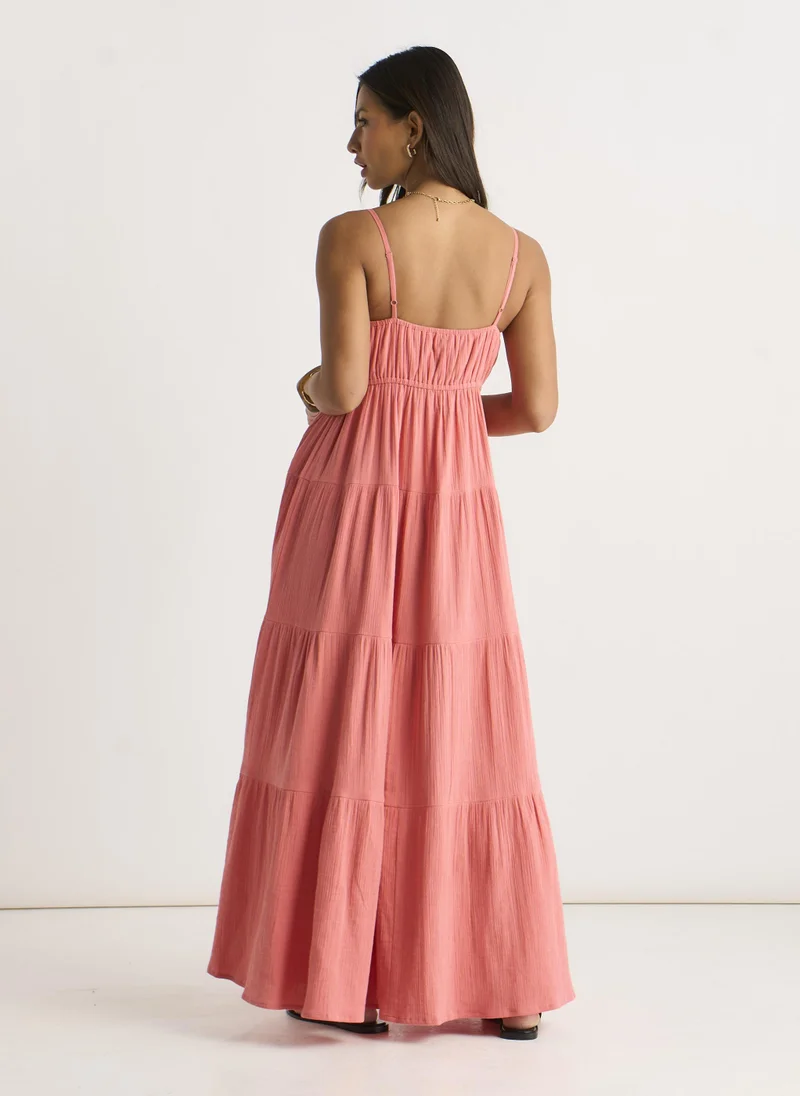 Gini London Coral Double Gauze Tierred Cami Maxi Dress