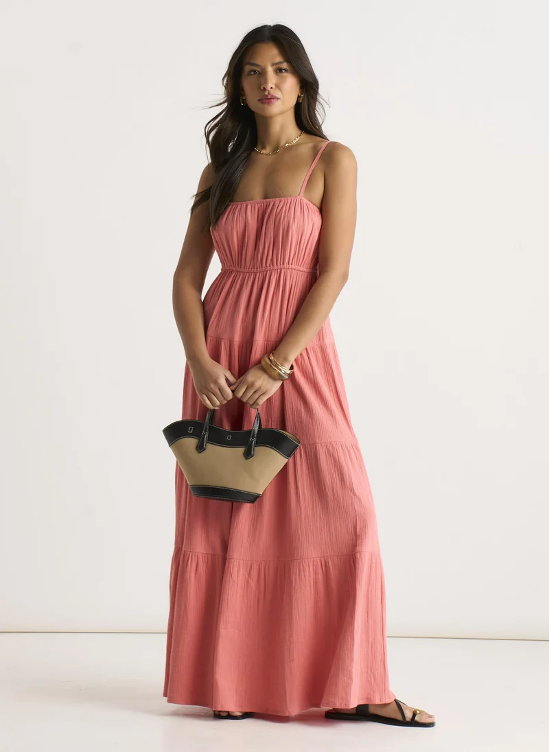 Gini London Coral Double Gauze Tierred Cami Maxi Dress