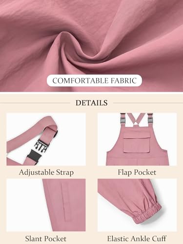 Haloumoning Girls Bib Overalls Summer Outfits Adjustable Strap Long Pants Casual Rompers Jumpsuits with Pockets 5-14 Years, Pink, 10-12 Years - Image 5