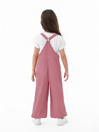 Haloumoning Girls Bib Overalls Summer Outfits Adjustable Strap Long Pants Casual Rompers Jumpsuits with Pockets 5-14 Years, Pink, 10-12 Years - Image 3