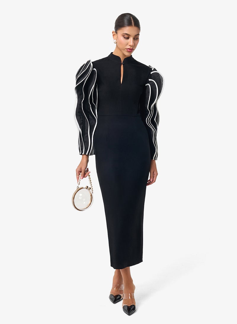 Threadz by Ajooni Contrast Puff Sleeve Midi Dress - Image 1