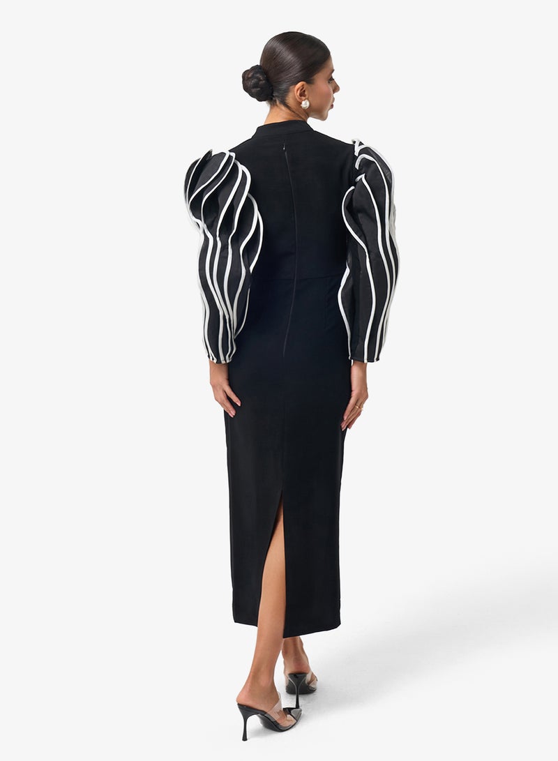 Threadz by Ajooni Contrast Puff Sleeve Midi Dress - Image 2