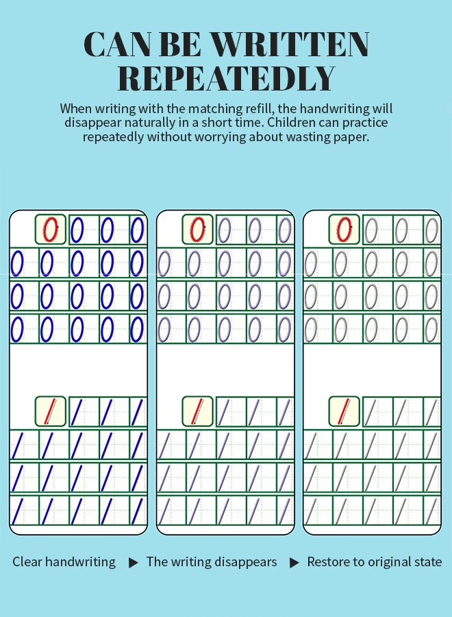 Generic The Reusable Workbook Comes with a Self-Disappearing Ink Pen and Auxiliary Tools, Handwriting Practice Copybook Set Is Durable and Tear-Resistant, Grooved Template Is Easy to Write On  - Image 3