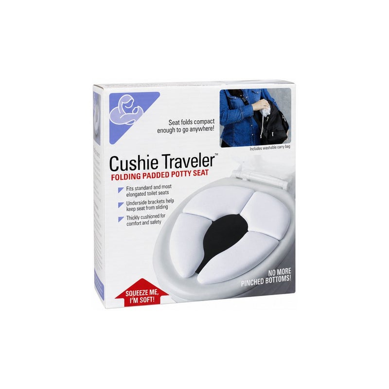 Cushie Traveler® Folding Padded Potty Seat for Toddlers, Portable Travel Toilet Seat, White - Image 1