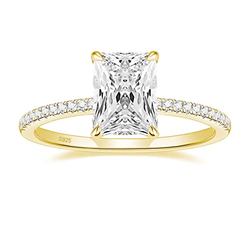 EAMTI 3CT 925 Sterling Silver 14K Gold Plated Engagement Rings Radiant Cut Solitaire Cubic Zirconia CZ Wedding Promise Rings for Her Wedding Band for Women Size 6 - Image 1