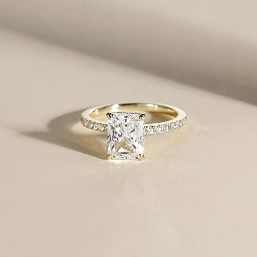 EAMTI 3CT 925 Sterling Silver 14K Gold Plated Engagement Rings Radiant Cut Solitaire Cubic Zirconia CZ Wedding Promise Rings for Her Wedding Band for Women Size 6 - Image 2