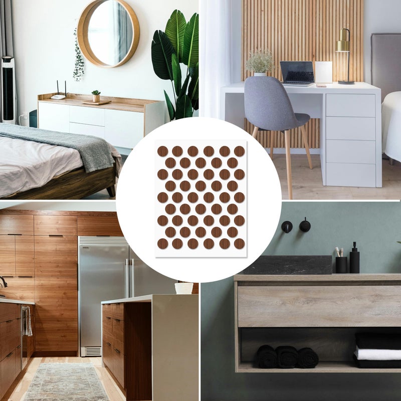 UNMAR Walnut Self-Adhesive Screw Hole Stickers - 150 Pcs. 0.55 Inch / 14 Mm Peel Stick Dust Proof Tape, Water Resistance Pvc Caps For Wood Cabinets, Furniture, Drawer, Wardrobe, Kitchen, Table - Image 5