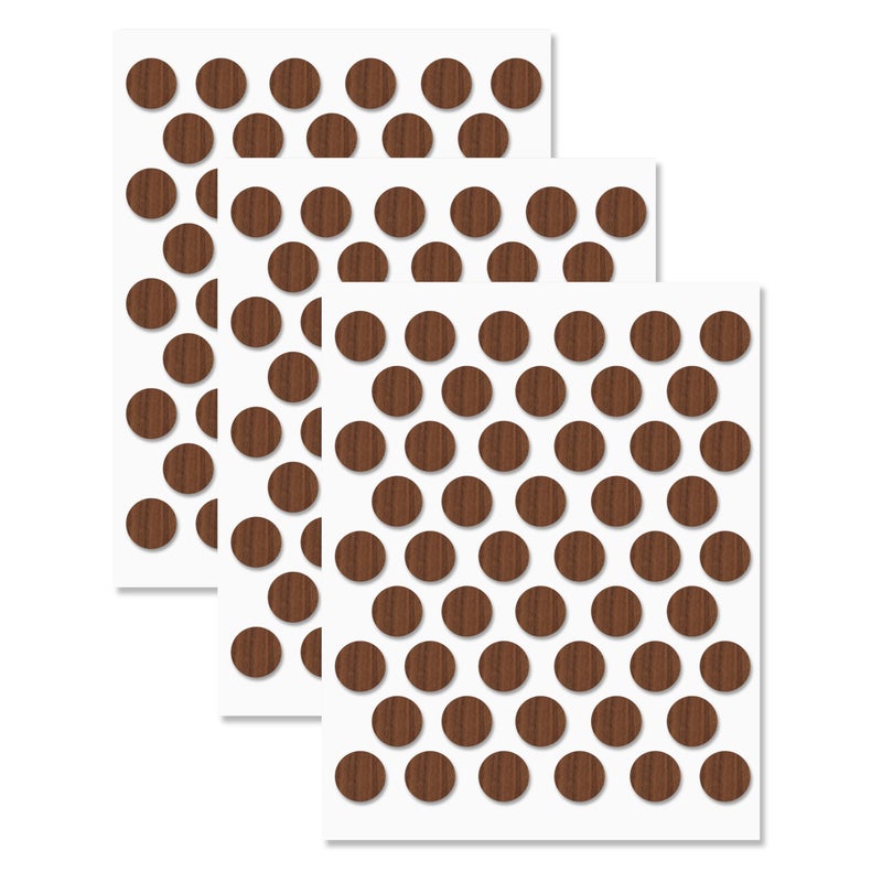 UNMAR Walnut Self-Adhesive Screw Hole Stickers - 150 Pcs. 0.55 Inch / 14 Mm Peel Stick Dust Proof Tape, Water Resistance Pvc Caps For Wood Cabinets, Furniture, Drawer, Wardrobe, Kitchen, Table - Image 1