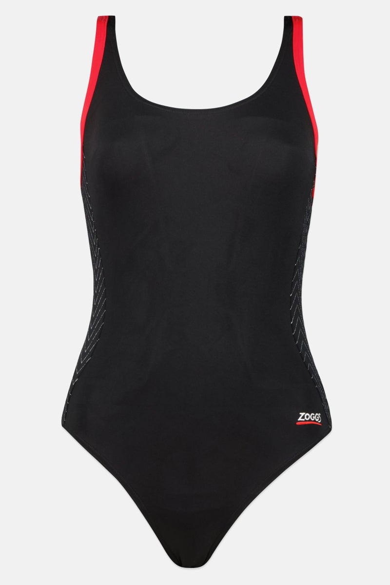 ZOGGS Women Embroidered Logo One Piece Swimsuit, Black - Image 1