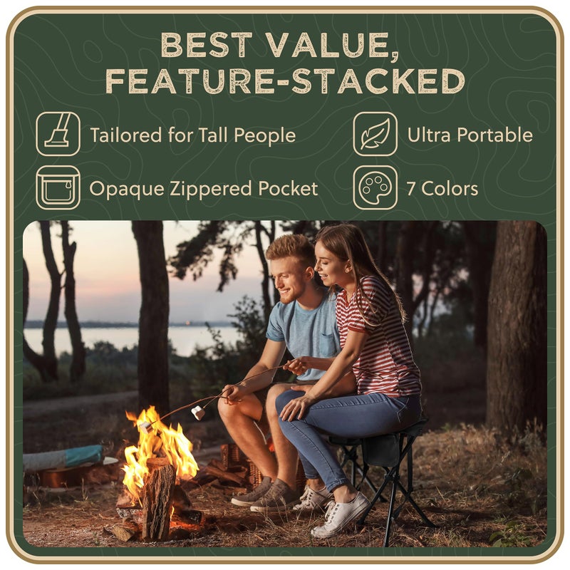 RISIBIX Foldable Tripod Stool - Ultra Portable Seat for Tall People, 20â€ High - Hunting Chair & Hidden Zippered Pocket - 2 lb Camping Stool, 3 Legged Strong Steel Stool Holds up to 200 lb (Black) - Image 2