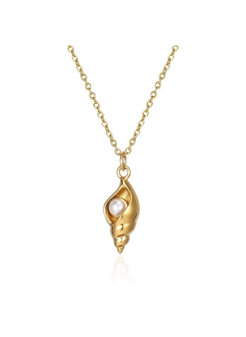 Generic - Minimalist Pearl Conch Pendant Necklace Gold necklace (chain length 45+5cm) - Image 1