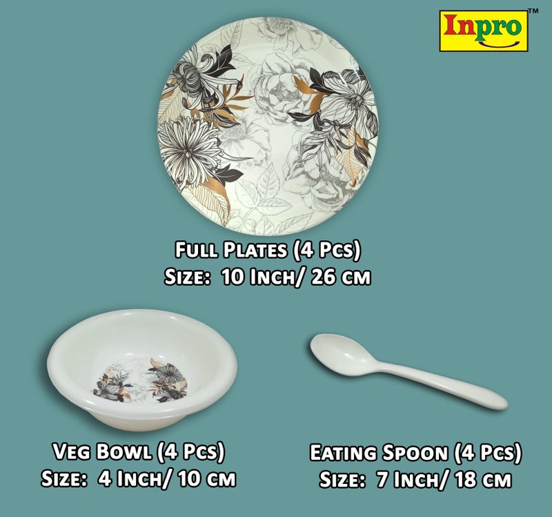 Inpro Our 12-Piece Melamine Dinner Set Includes 4 Full Plates,4 Bowls and 4 Spoons- Perfect Kitchen Utensils Set - Image 2