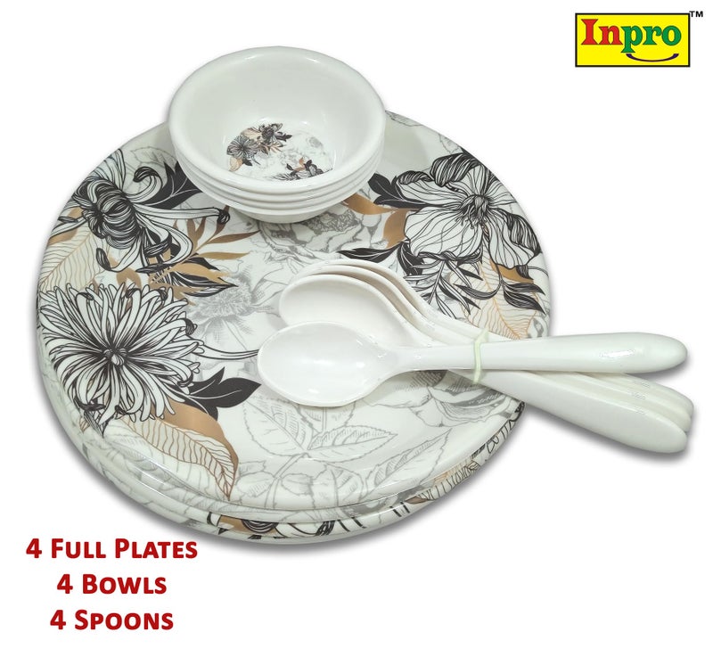 Inpro Our 12-Piece Melamine Dinner Set Includes 4 Full Plates,4 Bowls and 4 Spoons- Perfect Kitchen Utensils Set - Image 4