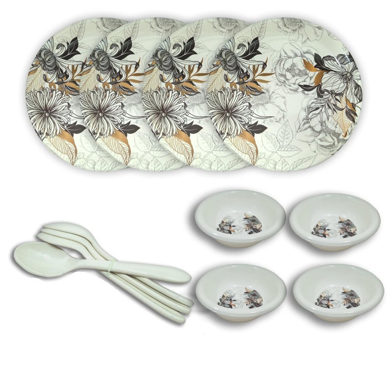 Inpro Our 12-Piece Melamine Dinner Set Includes 4 Full Plates,4 Bowls and 4 Spoons- Perfect Kitchen Utensils Set - Image 3