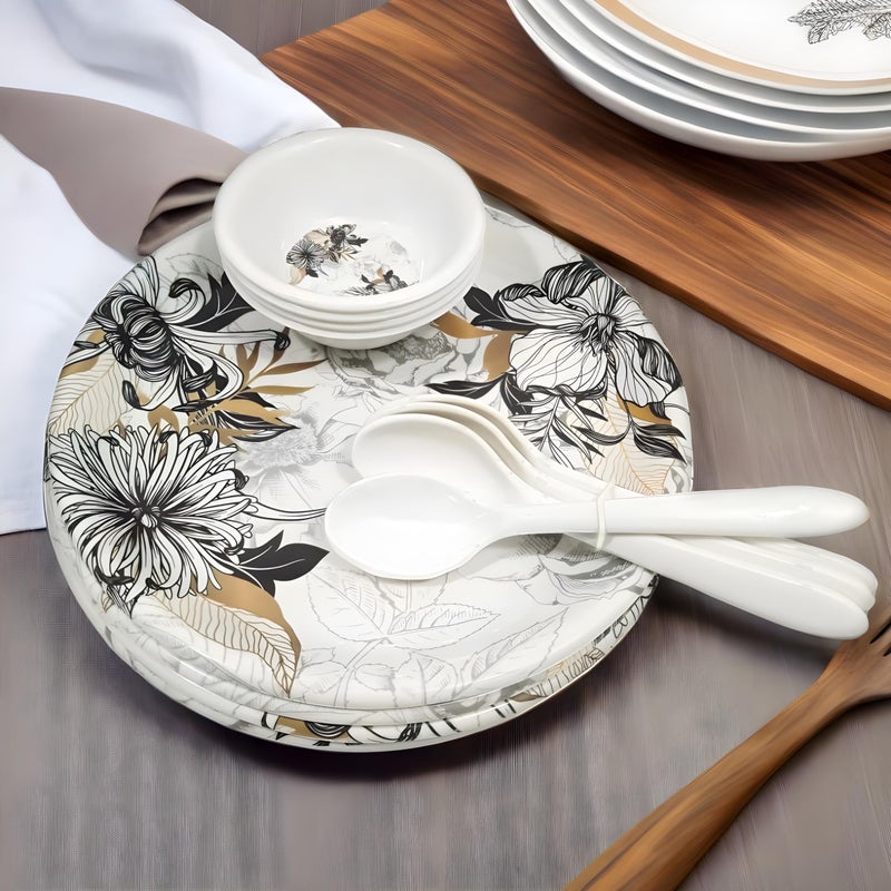 Inpro Our 12-Piece Melamine Dinner Set Includes 4 Full Plates,4 Bowls and 4 Spoons- Perfect Kitchen Utensils Set - Image 1
