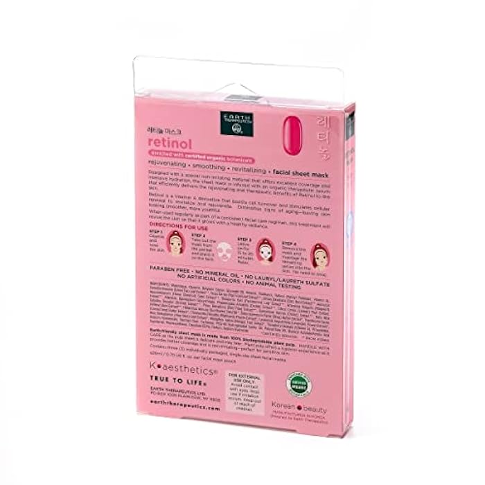 Earth Therapeutics Retinol Facial Sheet Mask Moisturize & Replenish your Face – Preserve Skin - Image 2