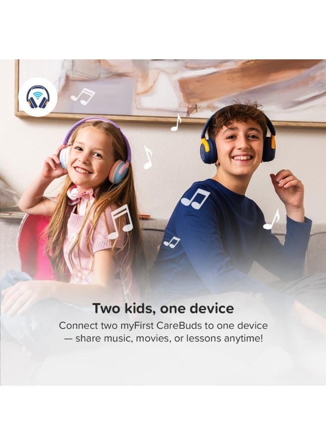 myFirst CareBuds Max - Wireless Headphones for Kids with Microphone Interchangeable EarPads Smart Volume Limit 52 Hours Playtime Fast Charging (Mist White) - Image 5