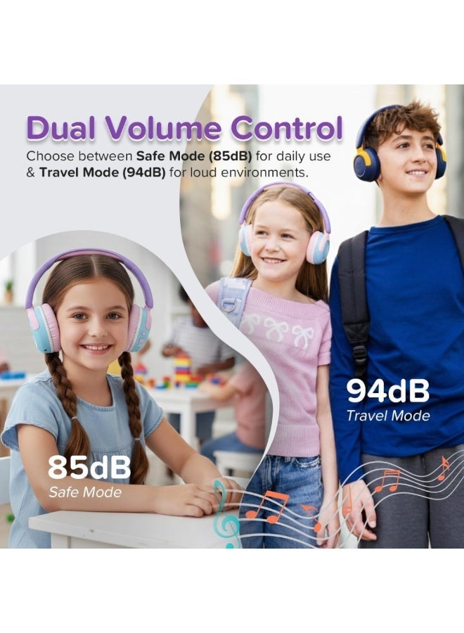myFirst CareBuds Max - Wireless Headphones for Kids with Microphone Interchangeable EarPads Smart Volume Limit 52 Hours Playtime Fast Charging (Mist White) - Image 4
