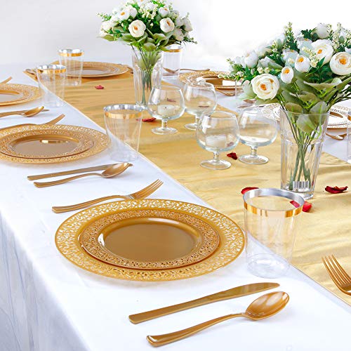 I00000 102 PCS Brown Gold Plastic Plates, Lace Design Disposable Plates, BPA Free Plates Includes: 51 Dinner Plates 10.25 Inch and 51 Salad/Dessert Plates 7.5Inch for Wedding and Party - Image 4