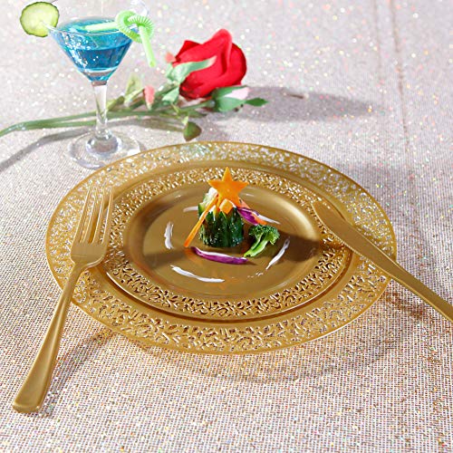 I00000 102 PCS Brown Gold Plastic Plates, Lace Design Disposable Plates, BPA Free Plates Includes: 51 Dinner Plates 10.25 Inch and 51 Salad/Dessert Plates 7.5Inch for Wedding and Party - Image 3