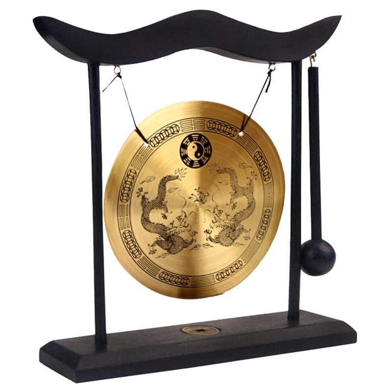Uenede Brass Desktop Gong Feng Shui Zen Art Chinese Style Clear Sound Fortune Table Collectible Figurines Double Dragon Pattern - Image 2