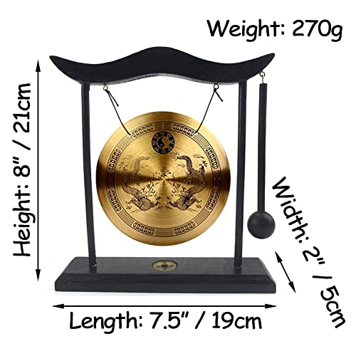 Uenede Brass Desktop Gong Feng Shui Zen Art Chinese Style Clear Sound Fortune Table Collectible Figurines Double Dragon Pattern - Image 3