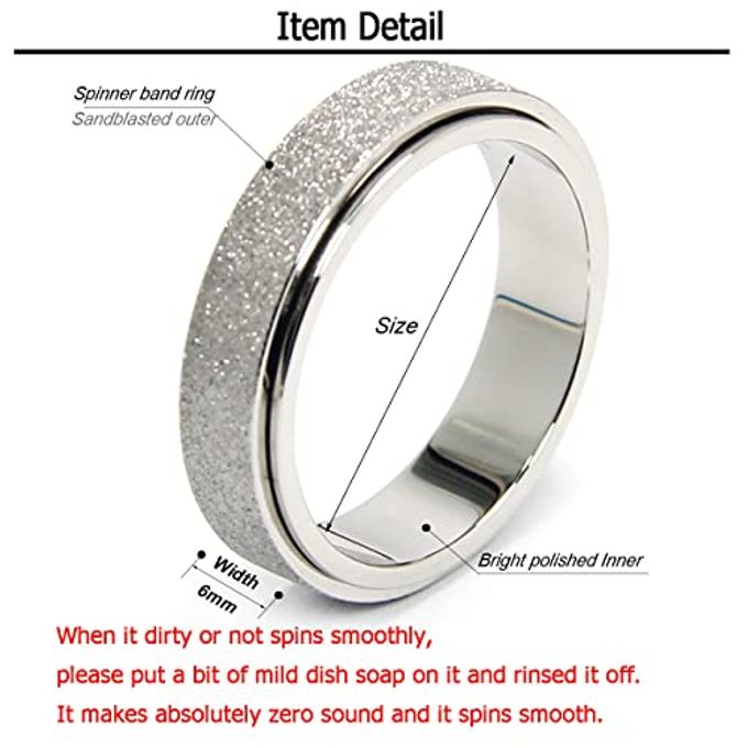 OreilleStar Anxiety Ring for Women Fidget Spinner Ring Fidget Toys Adults Titanium Stainless Steel Thumb Ring 6mm Wide Sivler Size 10 - Image 2