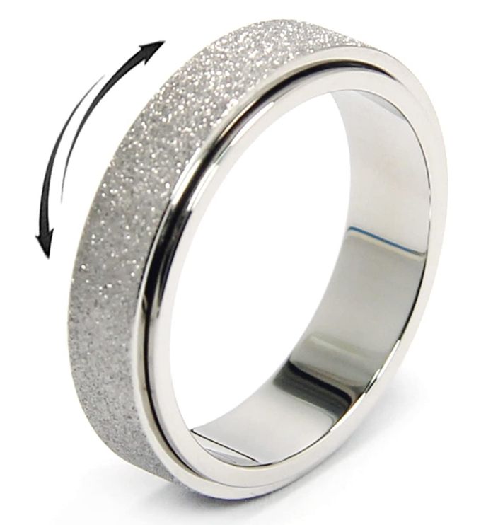 OreilleStar Anxiety Ring for Women Fidget Spinner Ring Fidget Toys Adults Titanium Stainless Steel Thumb Ring 6mm Wide Sivler Size 10 - Image 4